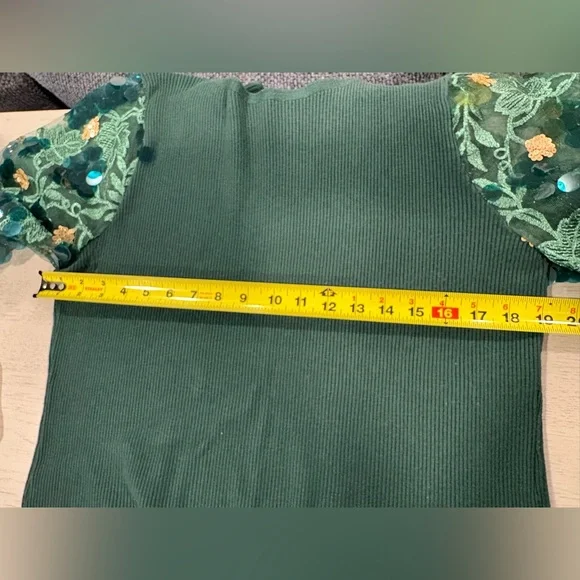Sioni Green Embellished Sleeve Sweater - Picture 13 of 13